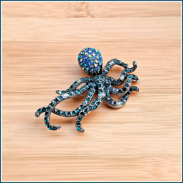 „Oktopus in Blau“ - Brosche & Kettenanhänger - 2 in 1