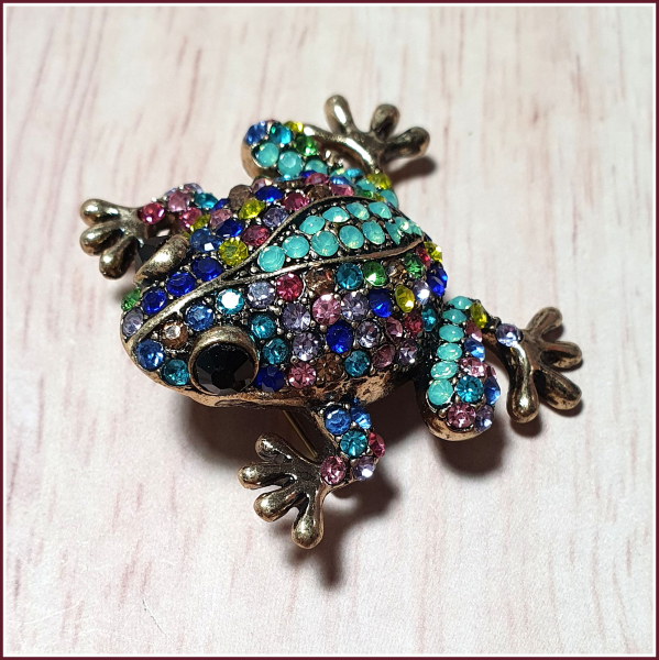 Brosche & Kettenanhänger – 2 in 1 -  „Strassfrosch“ in Mintbunt