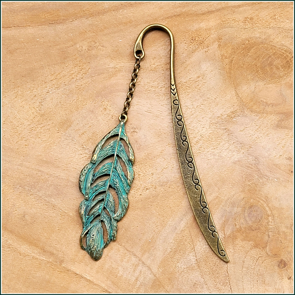 Lesezeichen "Feder" in Antikbronze mit Patina