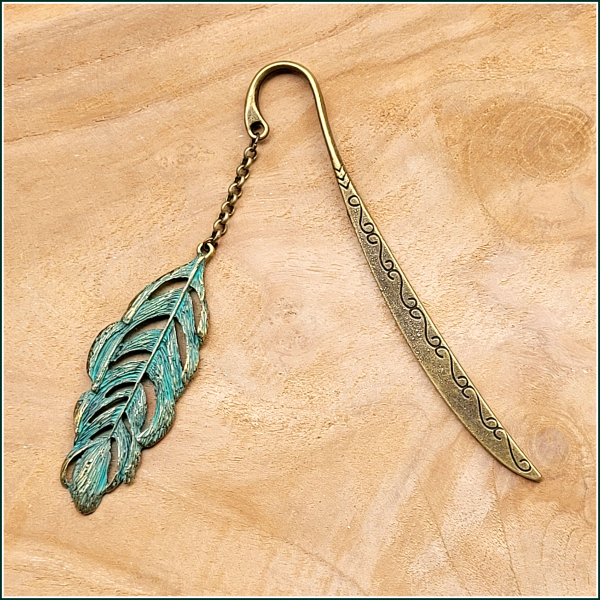 Lesezeichen "Feder" in Antikbronze mit Patina