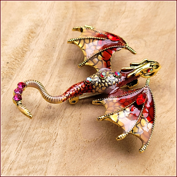 "Rotgoldener Flugdrache " - Brosche & Kettenanhänger - 2 in 1