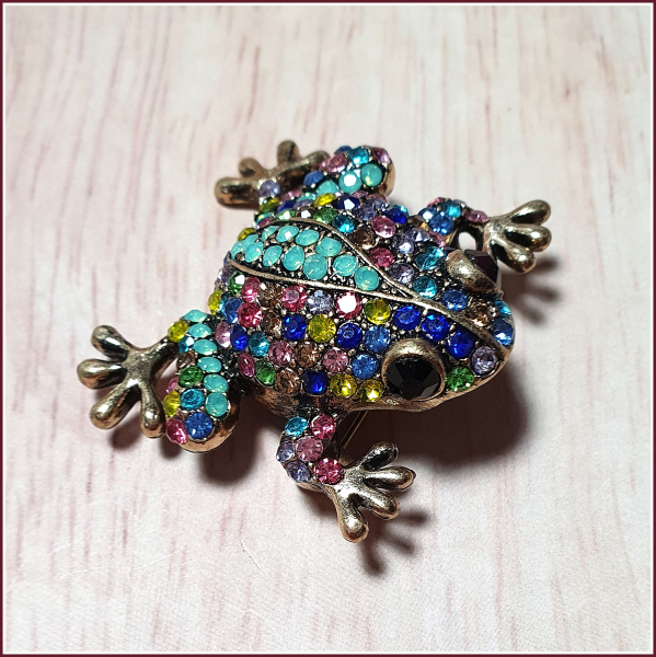 Brosche & Kettenanhänger – 2 in 1 -  „Strassfrosch“ in Mintbunt