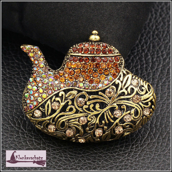„Teekanne in Gold“ - Brosche (und Kettenanhänger) – 2 in 1