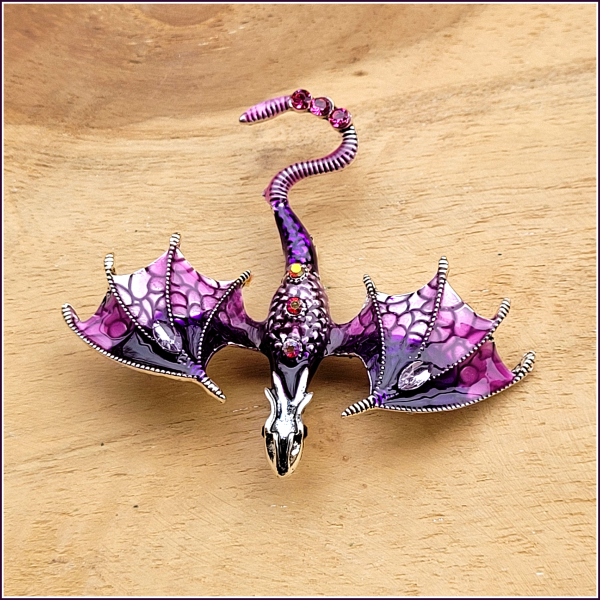 „Flugdrache in Pink-Violett“ - Brosche und Kettenanhänger – 2 in 1