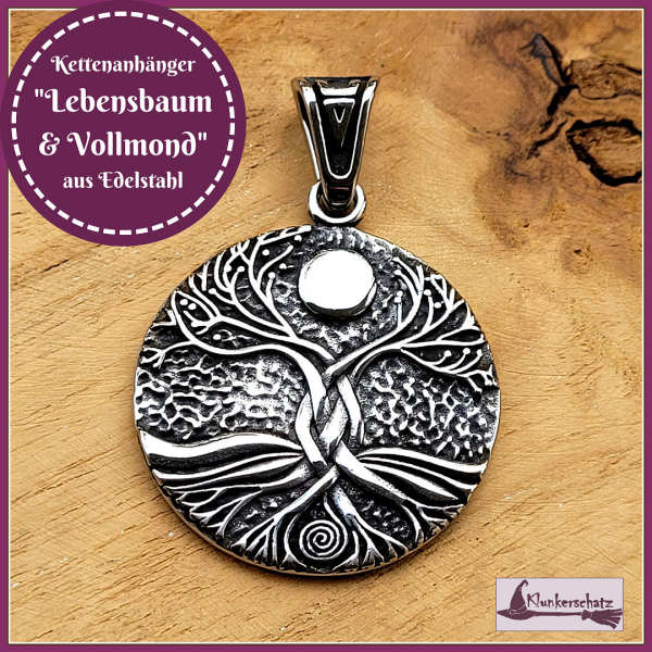 Kettenanhänger „Lebensbaum & Vollmond“ aus Edelstahl