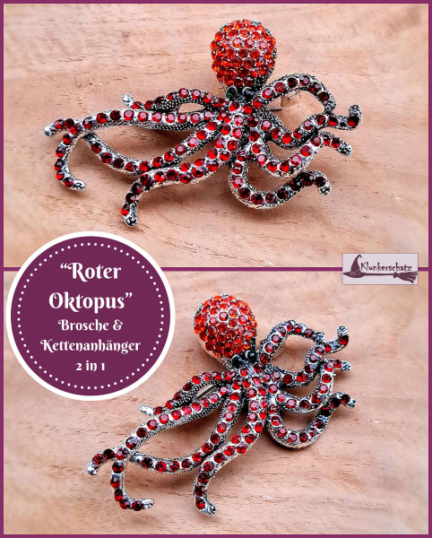 Brosche (und Kettenanhänger) „Roter Oktopus“