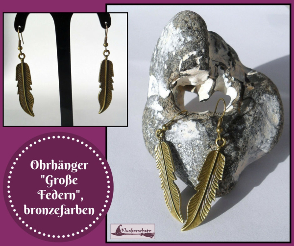 Ohrhänger "Große Federn", bronzefarben