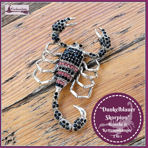 „Skorpion“ in Dunkelblau und Pink - Brosche & Kettenanhänger - 2 in 1