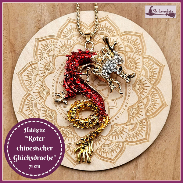 Halskette „Roter chinesischer Glücksdrache“  - 71 cm