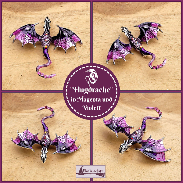 „Flugdrache in Pink-Violett“ - Brosche und Kettenanhänger – 2 in 1