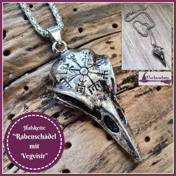 Halskette „Rabenschädel & Vegvisir“ – 61 cm