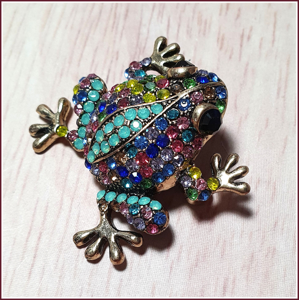 Brosche & Kettenanhänger – 2 in 1 -  „Strassfrosch“ in Mintbunt