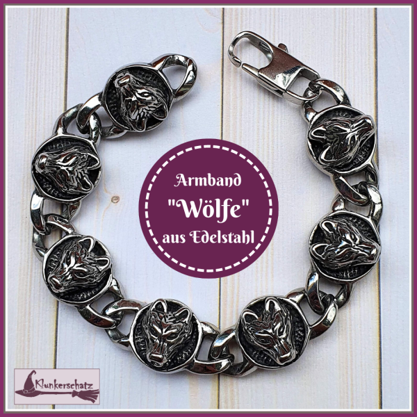 Armband "Wölfe" aus Edelstahl - 21 cm