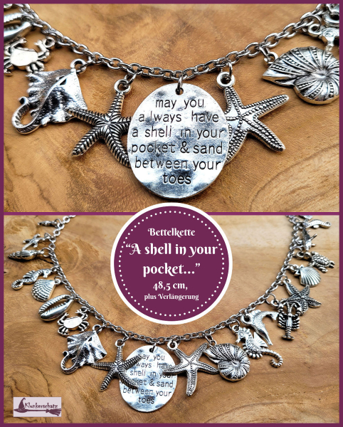 Bettelkette „A shell in your pocket… “– 48,5 cm, plus Verlängerung – Unikat!