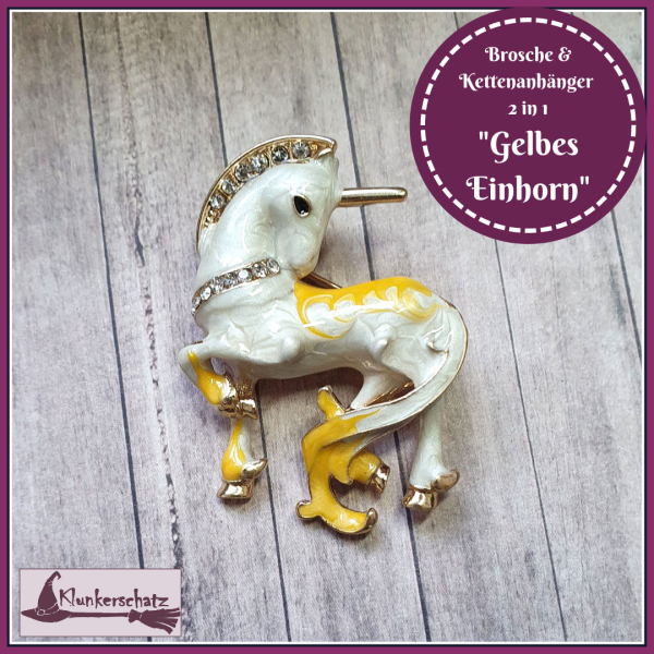 "Gelbes Einhorn" - Brosche & Kettenanhänger - 2 in 1