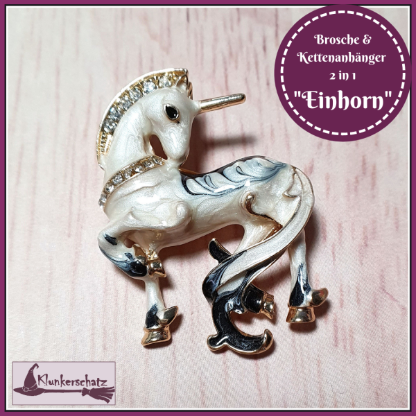 Brosche & Kettenanhänger - 2 in 1 - "Einhorn"