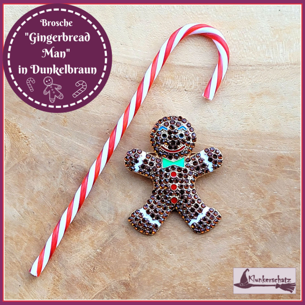 "Gingerbread Man" in Dunkelbraun - Brosche & Kettenanhänger - 2 in 1