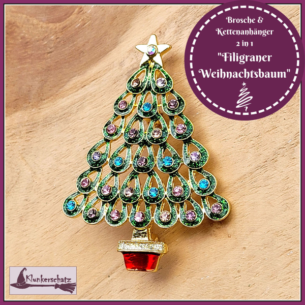 "Filigraner Weihnachtsbaum" - Brosche & Kettenanhänger - 2 in 1