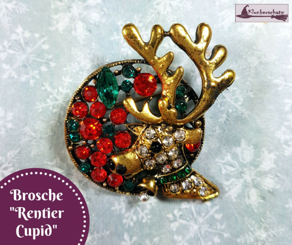 Brosche "Rentier Cupid" im Vintage-Look