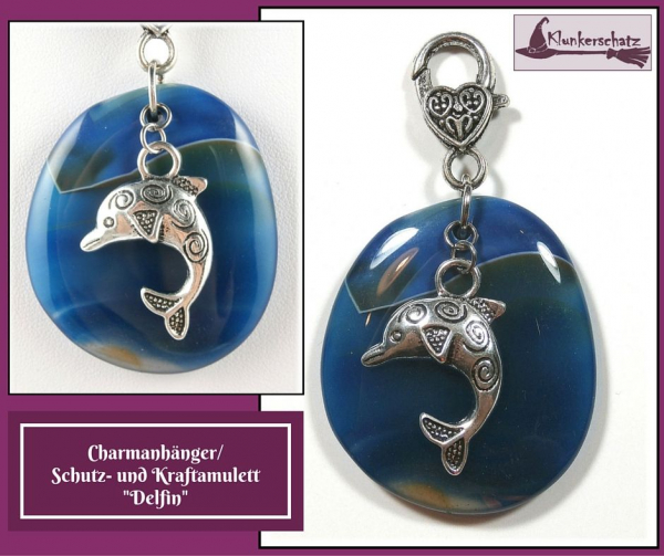 Charmanhänger / Schutzamulett "Blauer Achat & Delfin" - Unikat