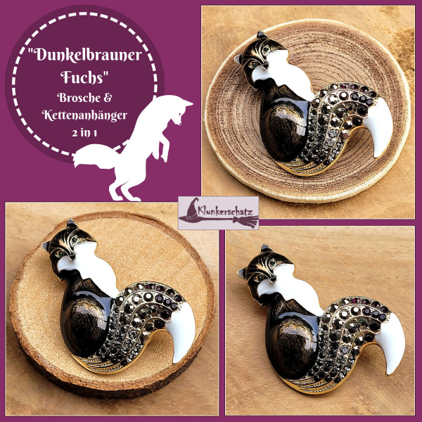 "Dunkelbrauner Fuchs" - Brosche & Kettenanhänger - 2 in 1