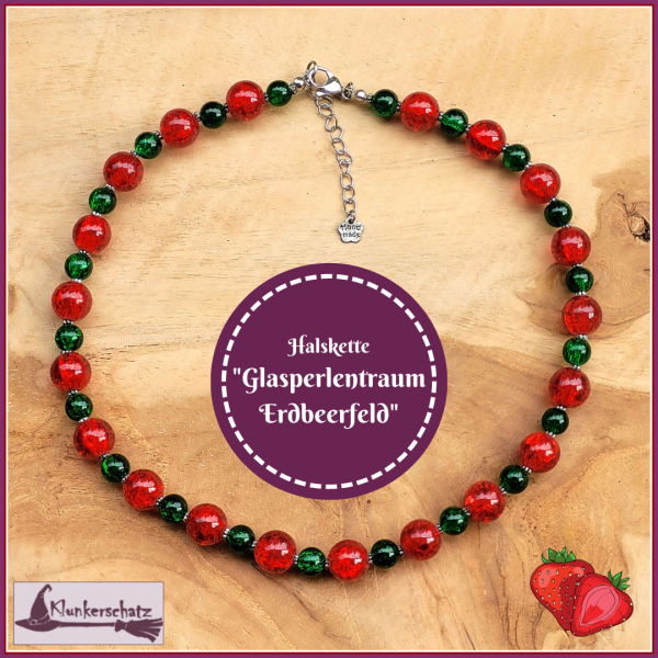 Halskette "Glasperlentraum Erdbeerfeld" - 47 cm