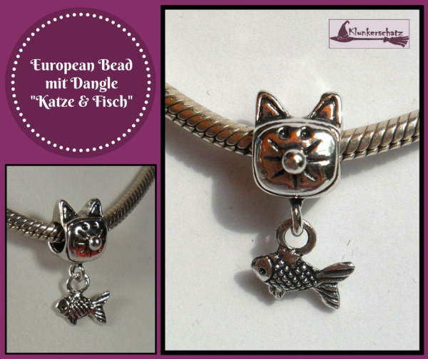 European Bead mit Dangle "Katze & Fisch"