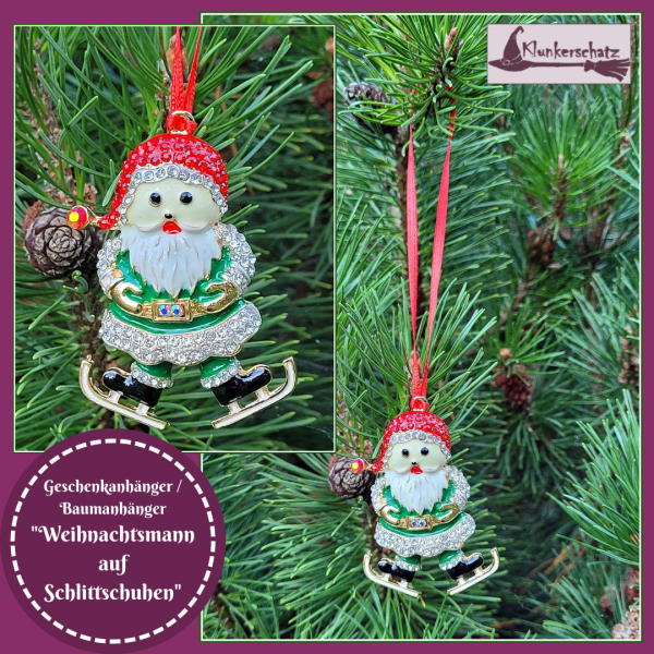 Geschenk- oder Weihnachtsbaumanhänger "Weihnachtsmann auf Schlittschuhen"