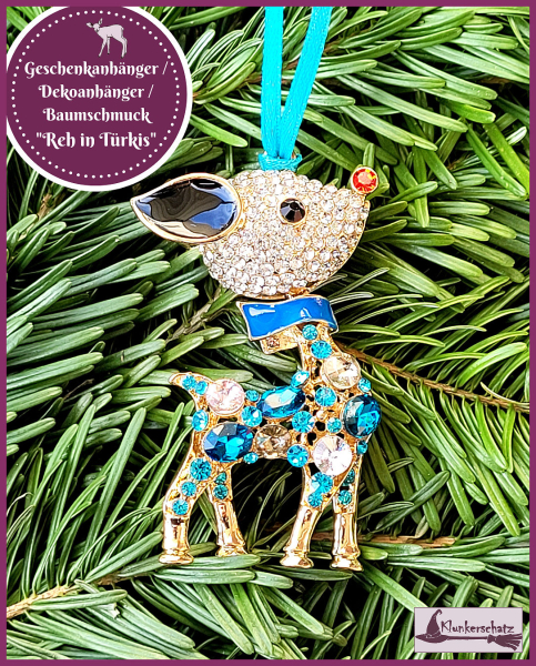 Geschenkanhänger / Dekoanhänger / Baumschmuck "Reh in Türkis"
