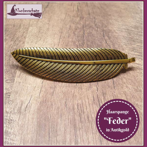 Haarspange "Feder" in Antikgold