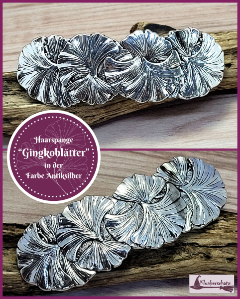 Haarschmuck "Ginkgoblätter" in der Farbe Antiksilber