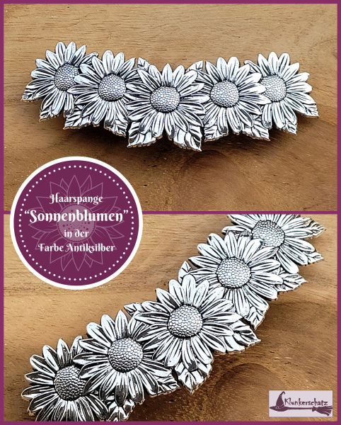 Haarspange "Sonnenblumen" in der Farbe Antiksilber