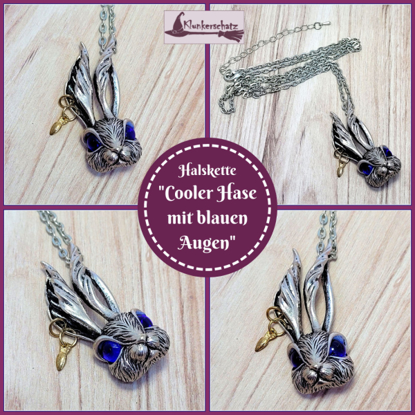 Halskette "Cooler Hase mit blauen Augen" - ca. 62 cm