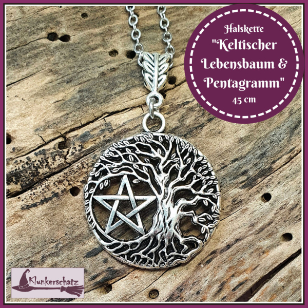 Halskette "Keltischer Lebensbaum & Pentagramm" - 45 cm