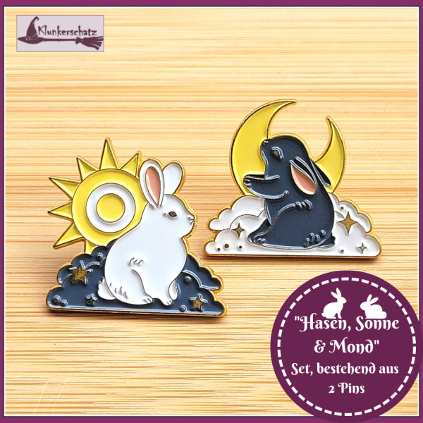 Set aus 2 Pins "Hasen, Sonne & Mond"
