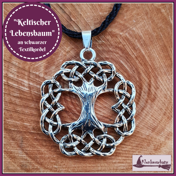 "Keltischer Lebensbaum" an schwarzer Textilkordel - 45 cm, plus Verlängerung