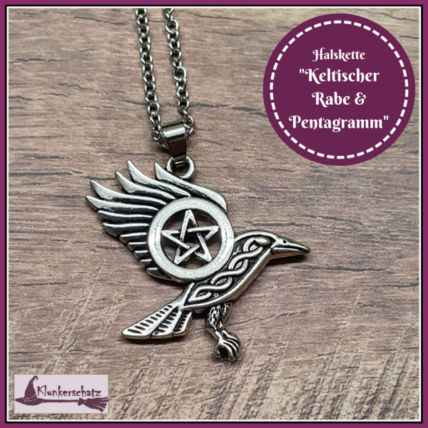 Halskette "Keltischer Rabe & Pentagramm"