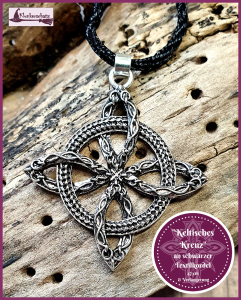 "Keltisches Kreuz" an schwarzer Textilkordel