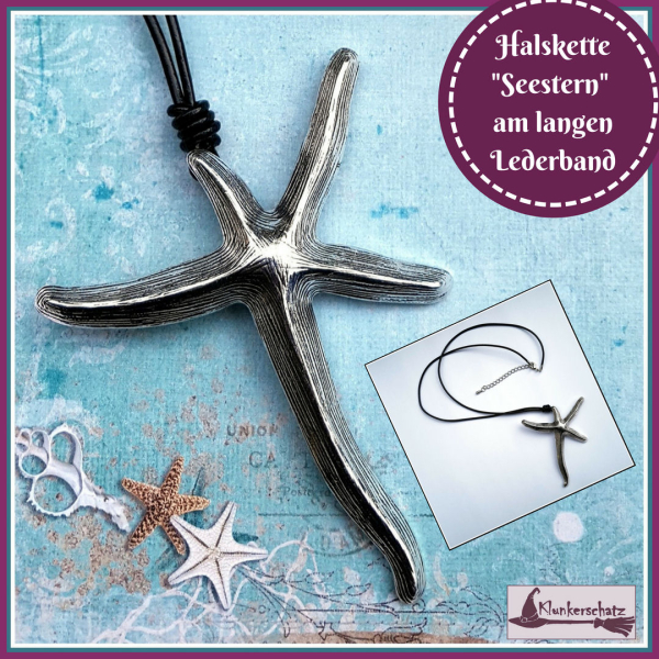 Halskette "Seestern" am langen Lederband"