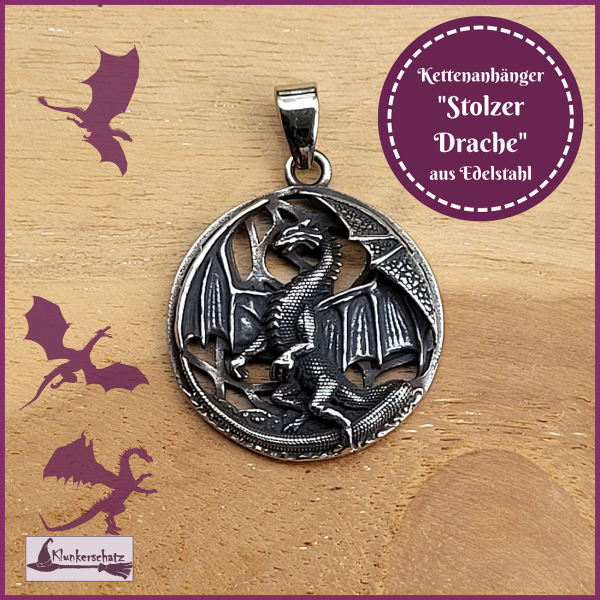 Kettenanhänger "Stolzer Drache" aus Edelstahl