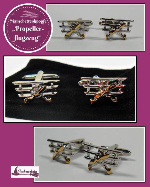 Manschettenknöpfe "Propellerflugzeug" aus Edelstahl
