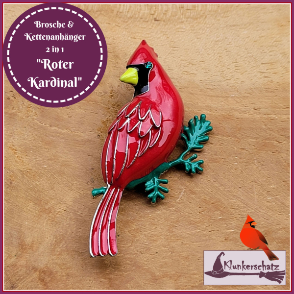 "Roter Kardinal" - Brosche & Kettenanhänger - 2 in 1