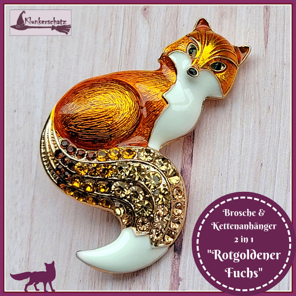 "Rotgoldener Fuchs" - Brosche & Kettenanhänger - 2 in 1