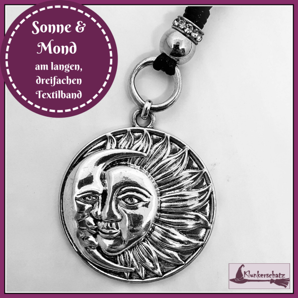 "Sonne & Mond" an dreifacher Textilkordel - 84 cm lang
