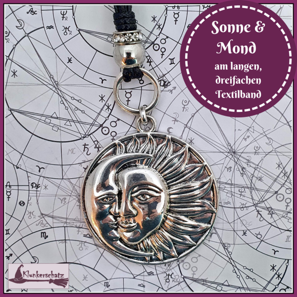"Sonne & Mond" an dreifacher Textilkordel - 84 cm lang
