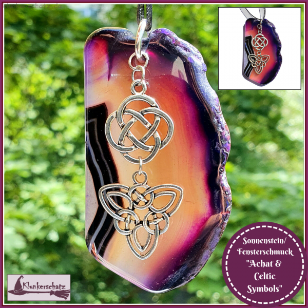 VERKAUFT - Sonnenstein / Fensterschmuck "Achat & Celtic Symbols" - Unikat