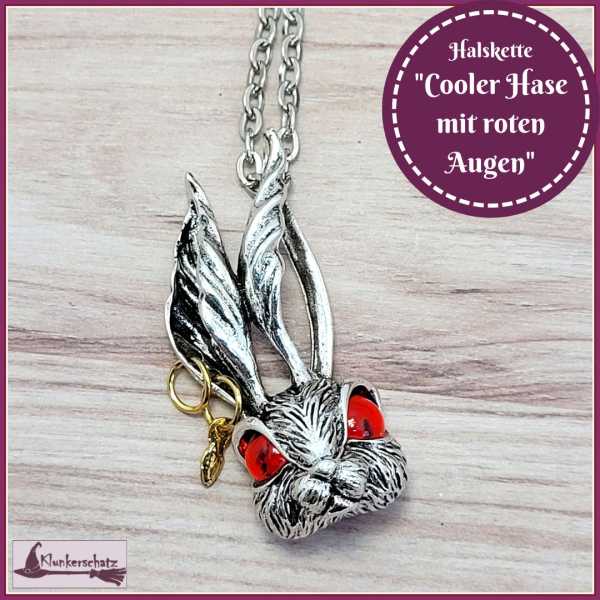 Halskette "Cooler Hase mit roten Augen" - ca. 62 cm
