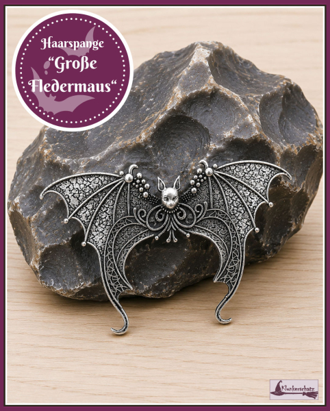 Haarspange „Große Fledermaus“ in der Farbe Antiksilber