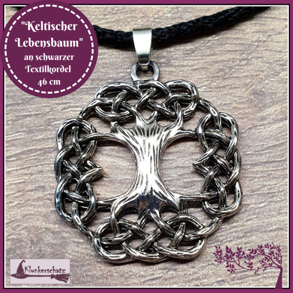 "Keltischer Lebensbaum" an schwarzer Textilkordel - 46 cm, plus Verlängerung