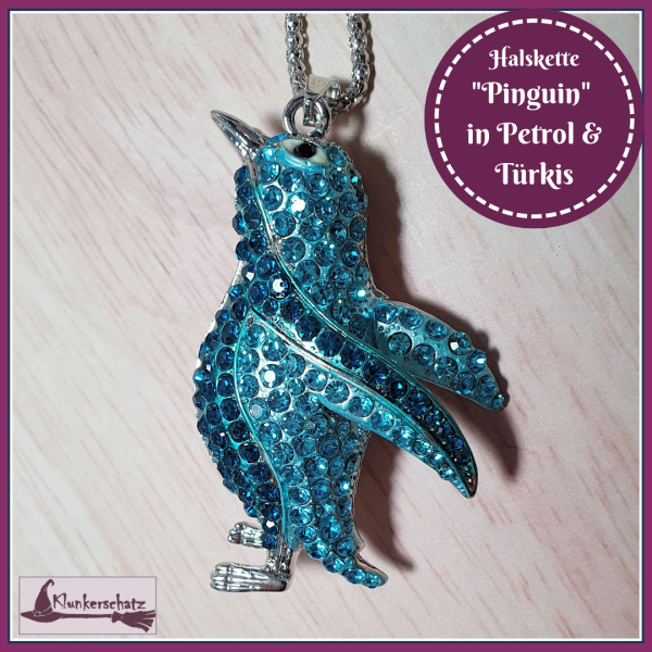 Kette "Pinguin" in Petrol & Türkis - 70 cm
